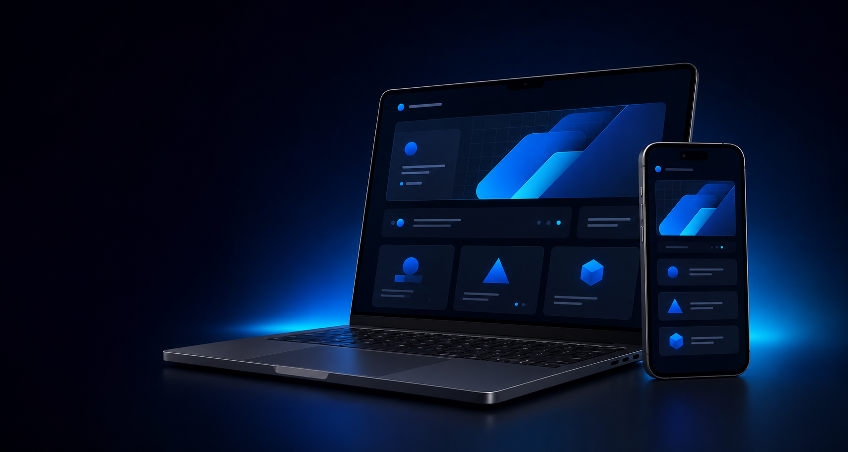 Notebook e celular exibindo um site moderno e responsivo
